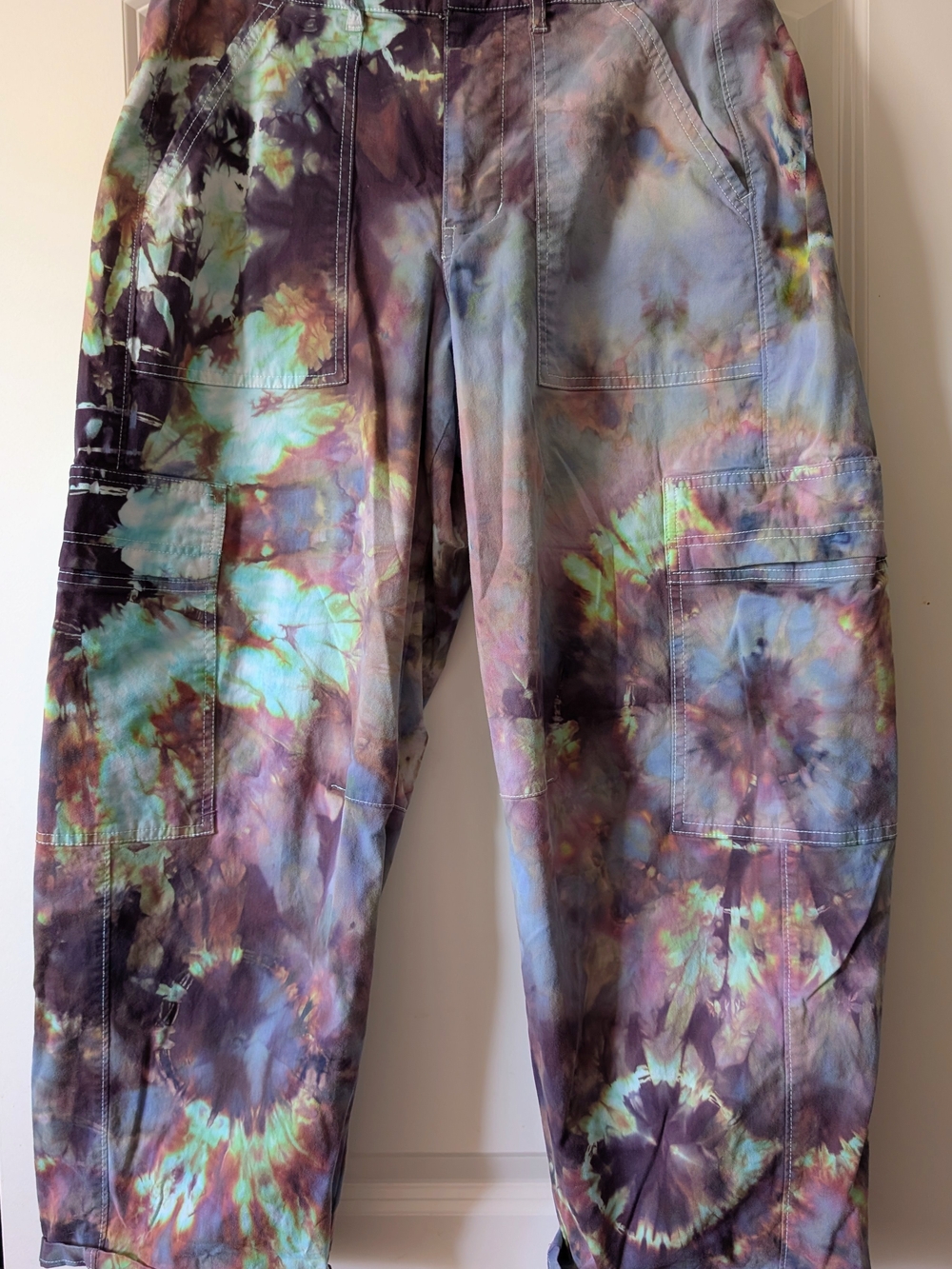 Artisan Tie-Dye Cargo Pants in Purple, Green & Brown 8